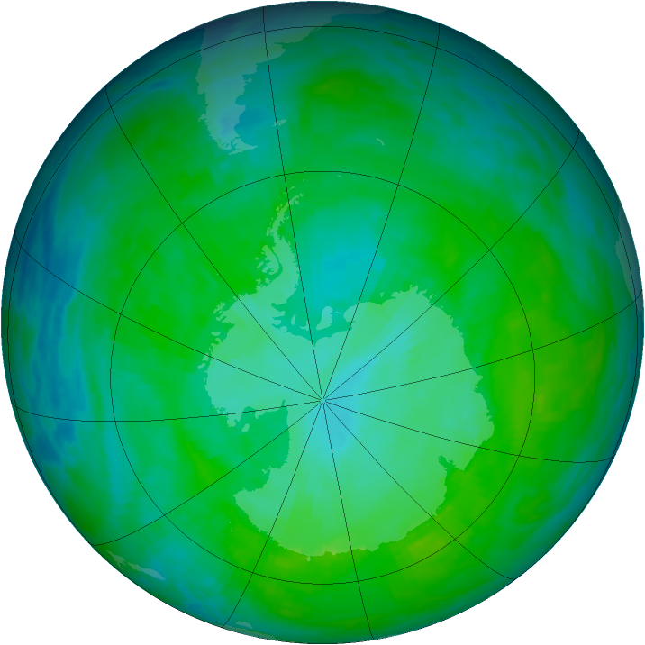 Antarctic ozone map for 21 December 1992